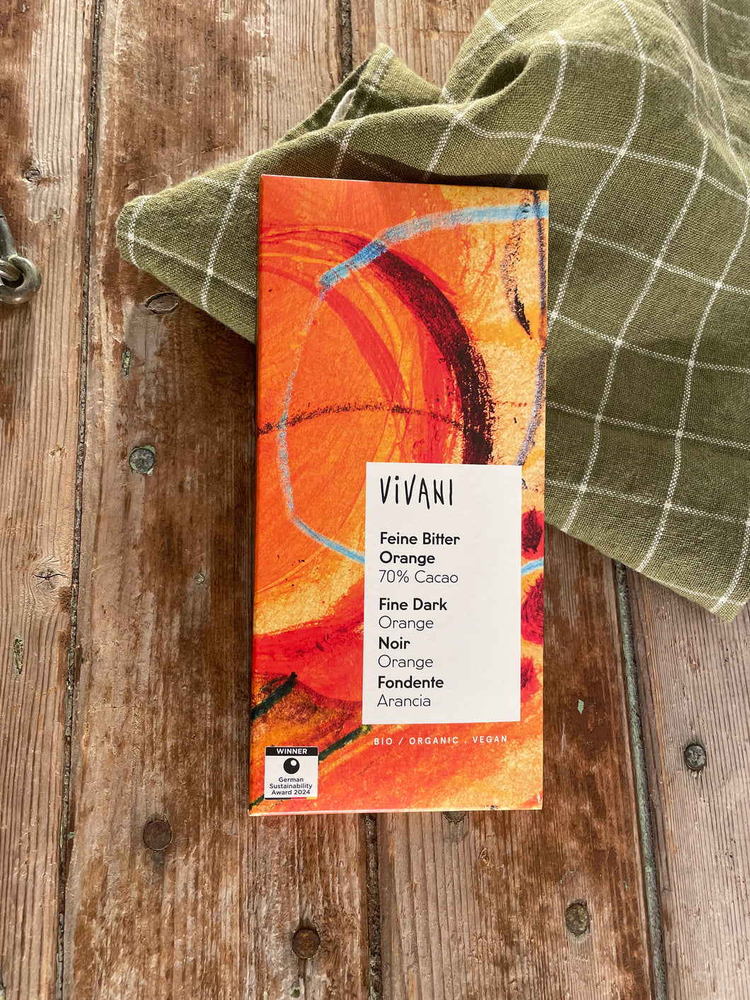 Appelsinsjokolade, 70%, 80g, økologisk, Vivani